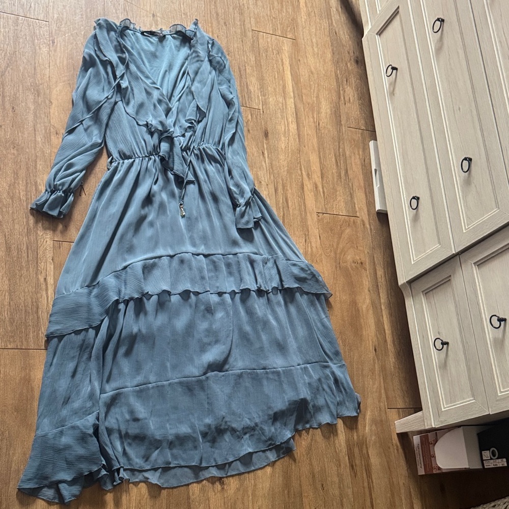 Zara Long Sleeve Blue Dress with Ruffles
